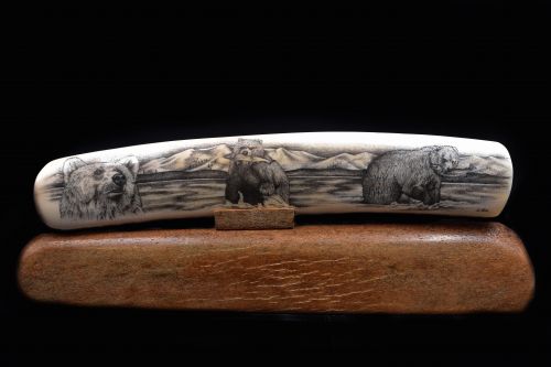 FISHING BEARS SCRIMSHAW